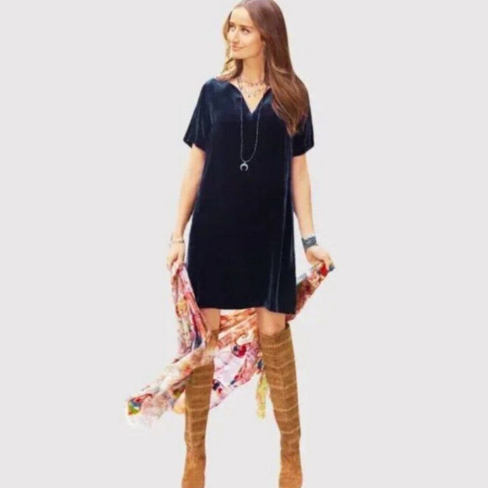 Sundance Blue Velvet Olivia Dress V-Neck Mini Dress Size Small.